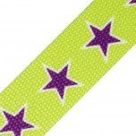Gurtband 3 cm - Sterne gross violett auf grün