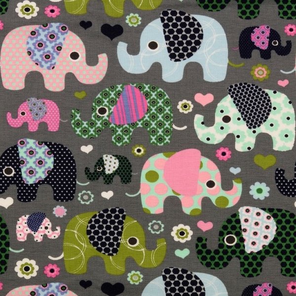 SALE Jersey - Elefanten grau rosa 55 x 140 cm