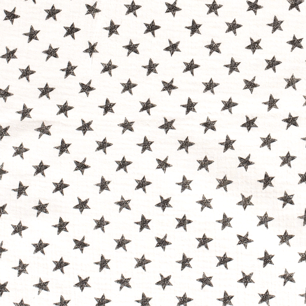 Musselin - Retro Sterne grau auf weiss