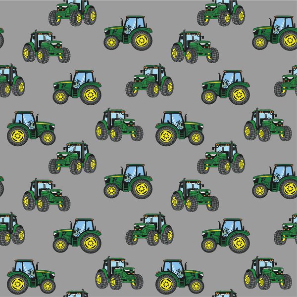 Baumwolle-Webware - Traktor grün auf grau