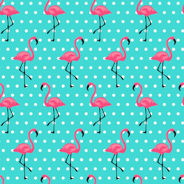 Baumwolle-Webware - Flamingo pink auf türkis mit Dots