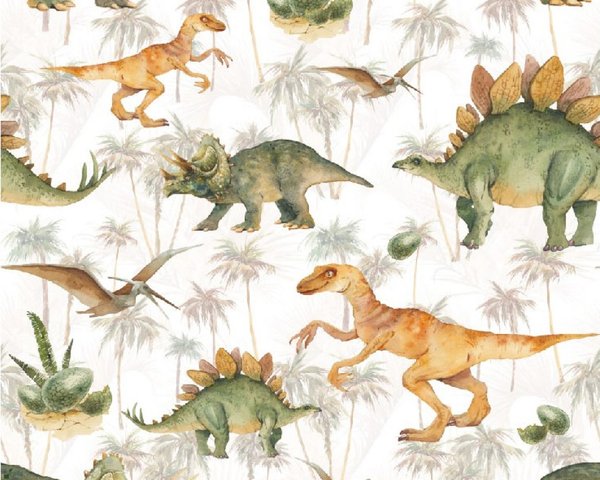 Jersey - Dinosaurier mit Palmen auf offwhite